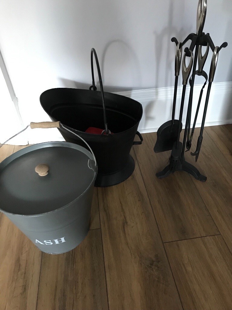 Fireplace Set Includes Tools Coal Log Scuttle Ash Bucket And