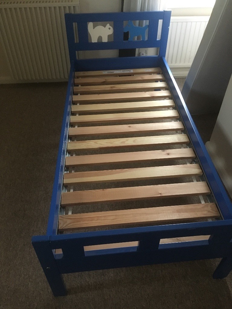 Ikea toddler bed, blue toddler bed with mattress, very good condition