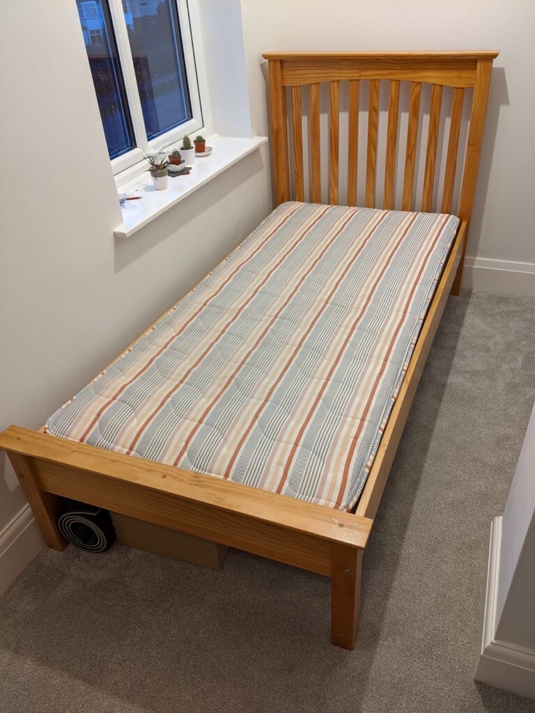 Single wooden bed frame , with mattress in Sheffield, South Yorkshire