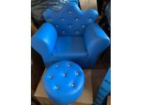 Brand New BLUE Children Kids Sofa Set Armchair Chair Seat & Footstool