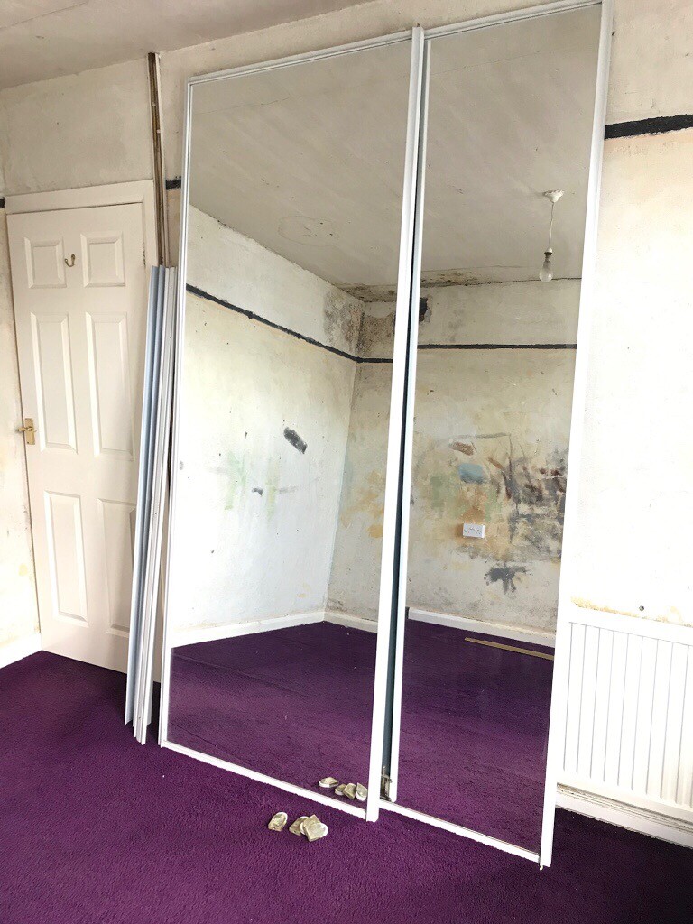 2 Mirrored Sliding Doors For Built In Wardrobe In Whitchurch Cardiff