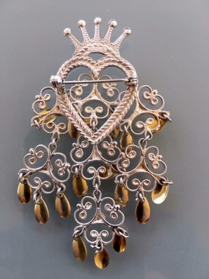 Medium Pretty Heart & Crown 8cm Long 830S Silver Gilt Bunad SOLJE From Norway