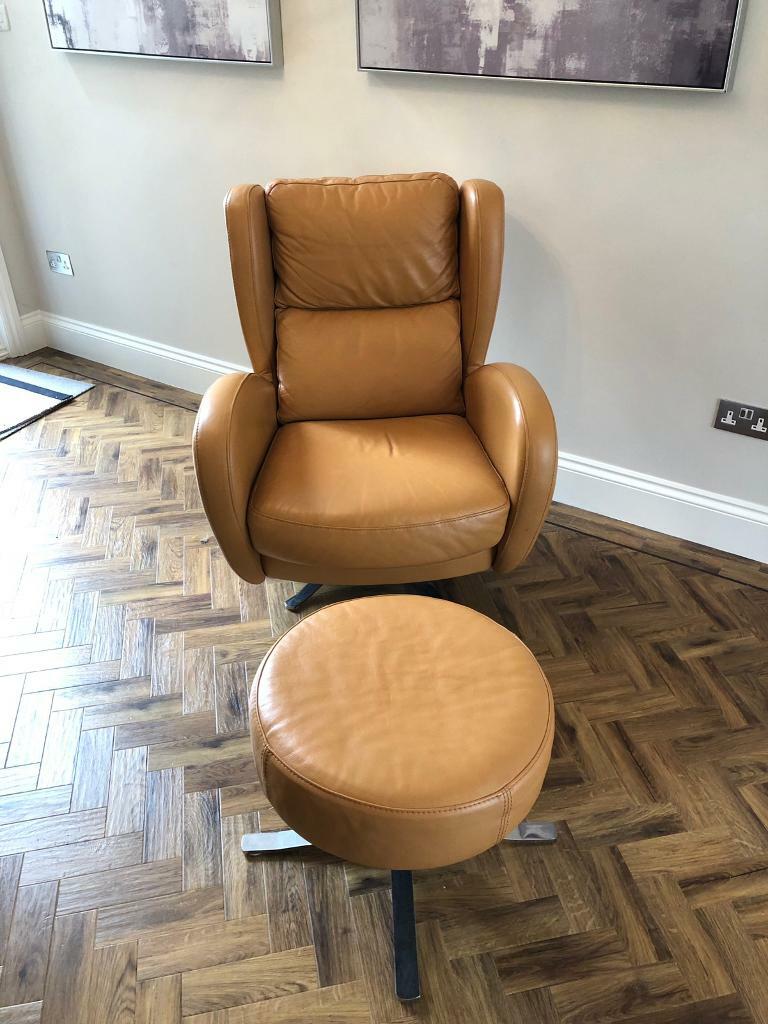 Fama Romeo Leather Swivel Armchair & Footstool in South Croydon