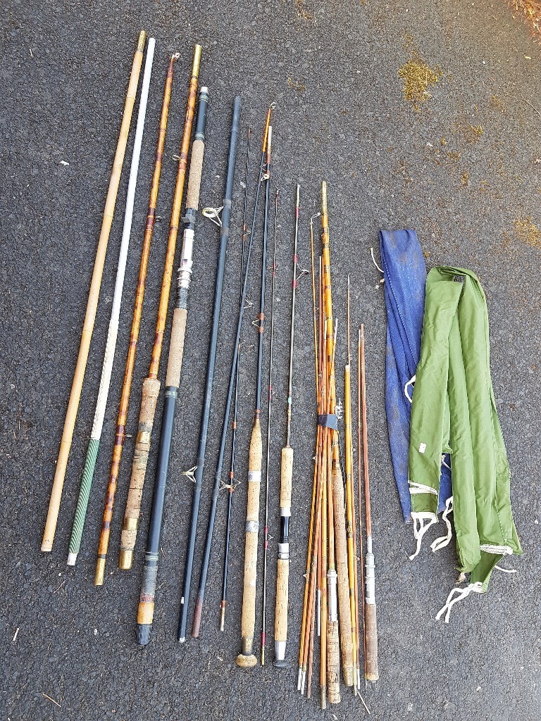SEVEN VINTAGE OLD FISHING RODS VARIOUS TYPES in Stourbridge, West