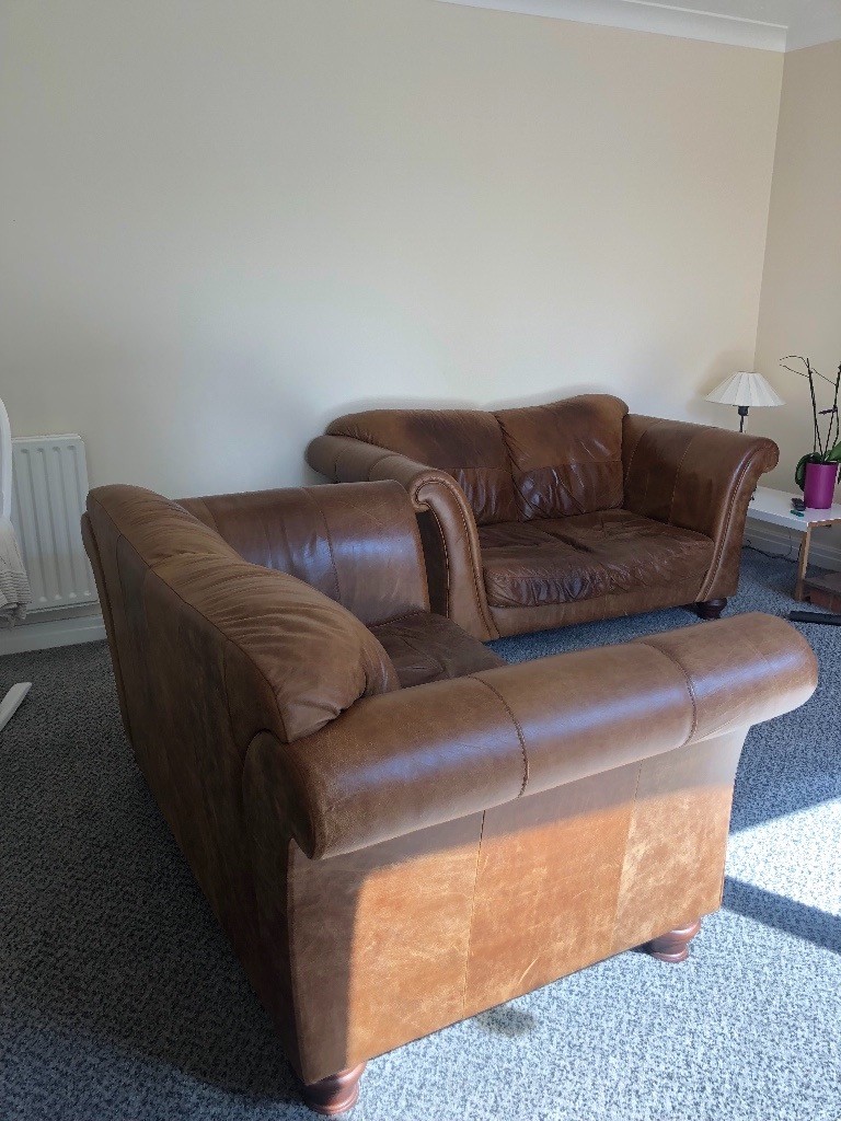 2 X Tan Leather Sofas For Sale In Histon Cambridgeshire Gumtree