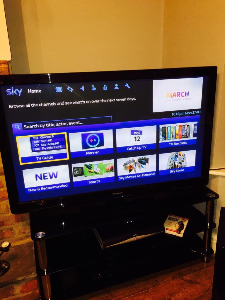 Panasonic Viera 50 inch plasma TV and black glass stand in Cookridge