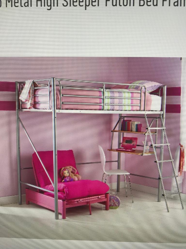 2 x HOME Sit 'N Sleep Metal High Sleeper Futon Bed Frame Pink in
