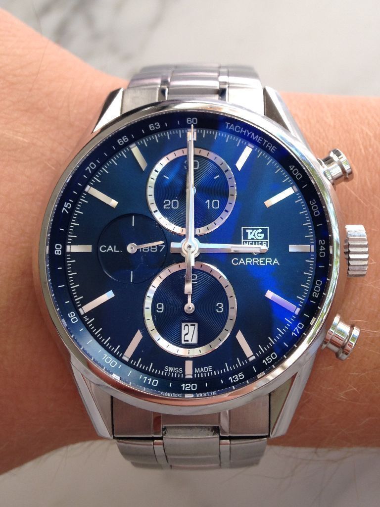 Tag Heuer 1887 Carrera Wrist Watch Chronograph Black leather or Silver steel strap CV2110 38mm