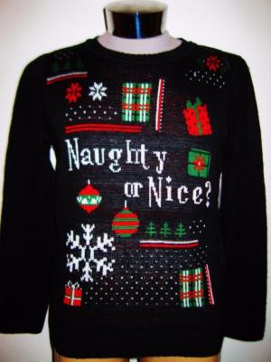 New Junior Girls Naughty or Nice Ugly Christmas Sweater Size L