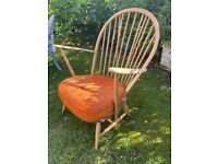 Vintage Ercol Grandfather Fireside Blonde Armchair With Cushions Retro