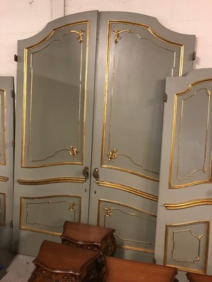 4 Impressive Pair of Antique Italian Louis XV Rococo Painted & Gilt Doors