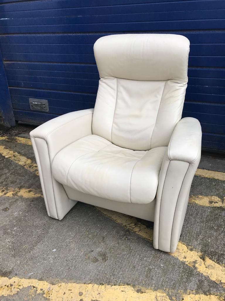 Cream Leather Reclining Armchair in Clydebank, West Dunbartonshire