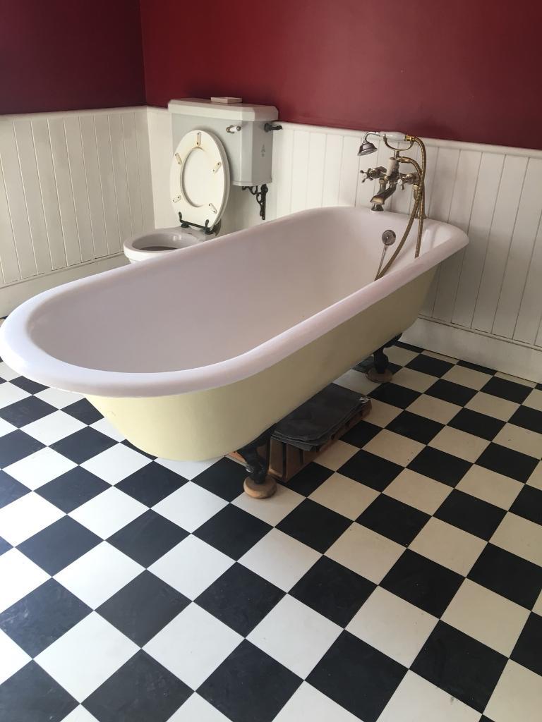Antique bathroom suite (roll top bath + ceramic Shanks sink + toilet