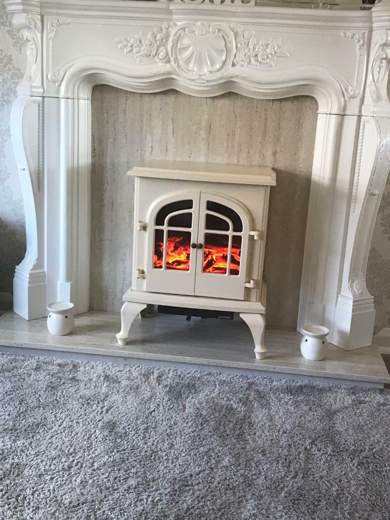 White plaster fire surround & log burner fire in Coatbridge, North Lanarkshire Gumtree