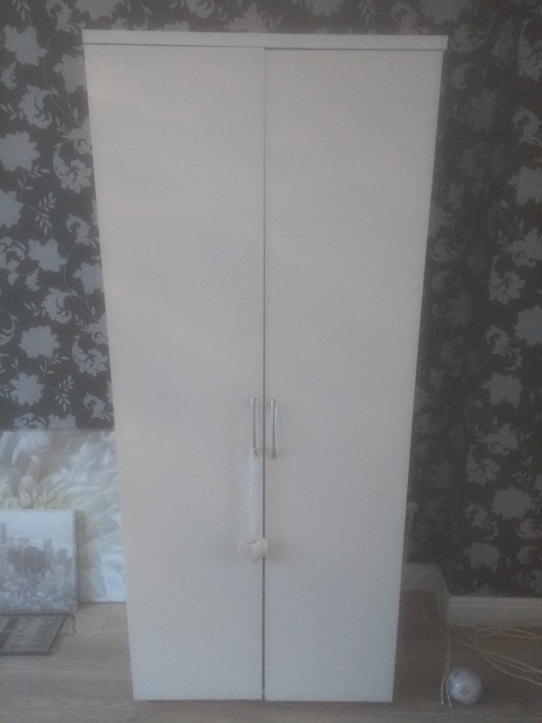 2x Ready Assembled White Wardrobes on castors in Consett, County