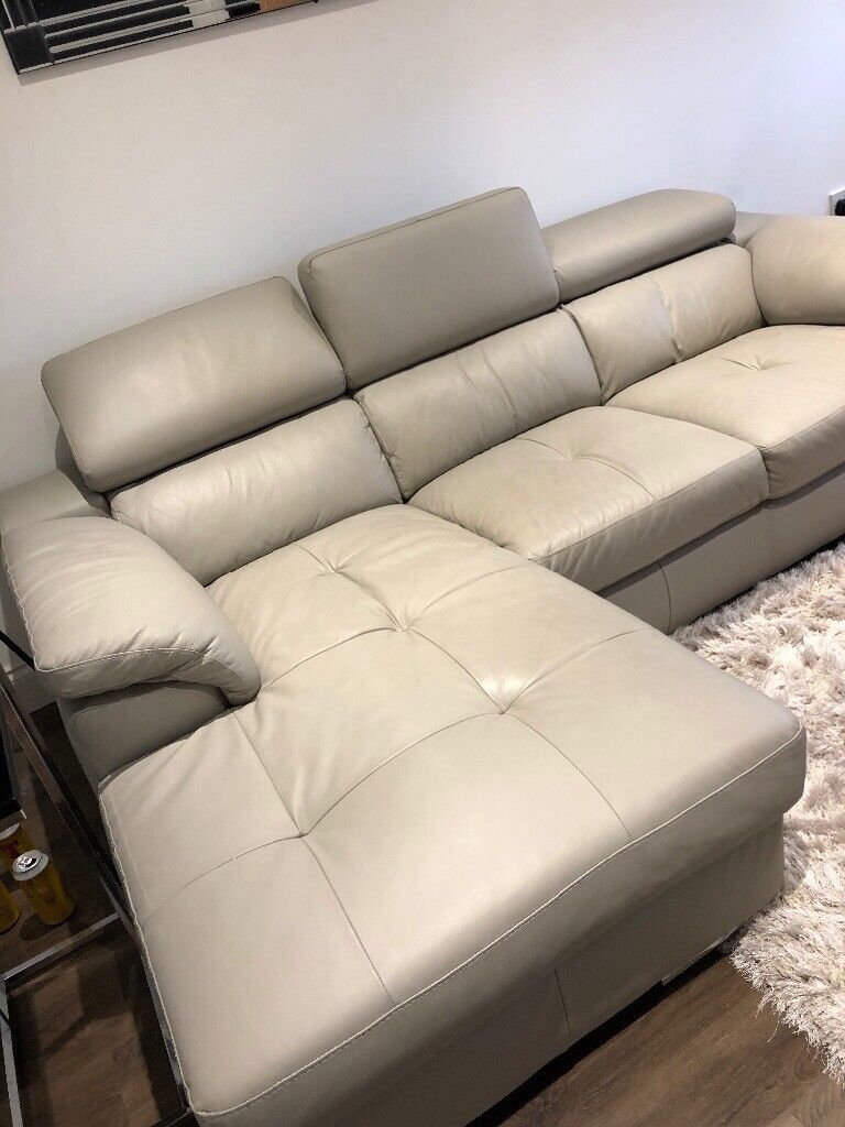 Grey leather three seater chaise sofa in Clydebank, West