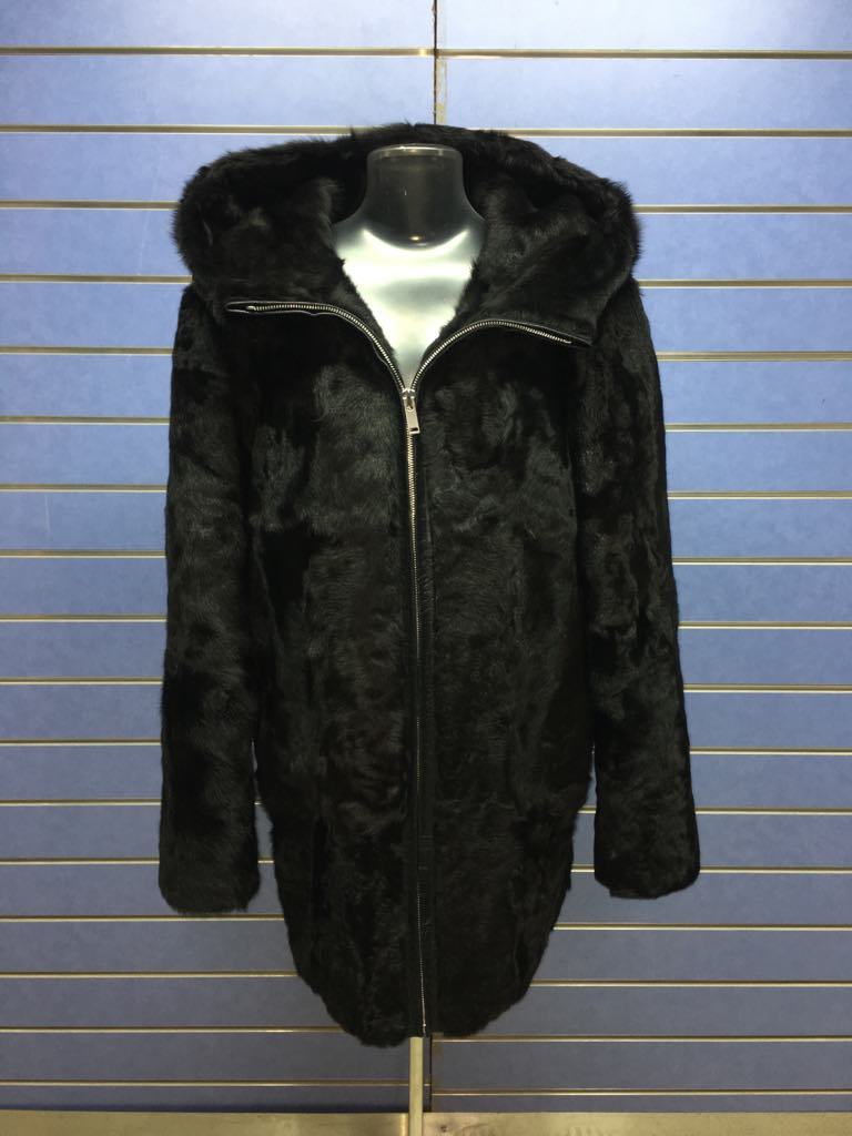 Pre-owned Fenzo Furs Luxury Full Skin Black Lamb Astrackhan Fur Men Coat Real Fur Jacket Black Hooded