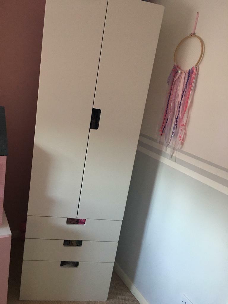 White Tall Ikea Kids Wardrobe With 3 Drawers Great Condition In