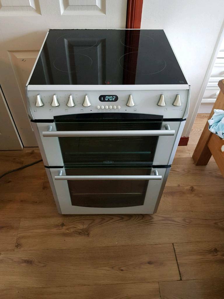 White belling 60cm fan assited double oven glass top cooker in