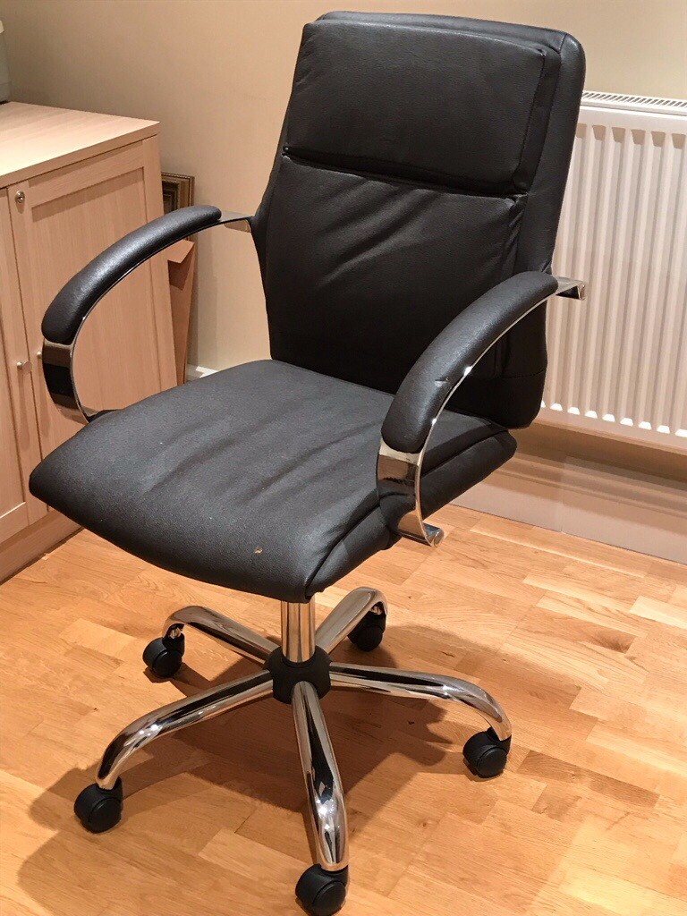 Desk Chair Brown Leather and Chrome, adjustable height in Rochester