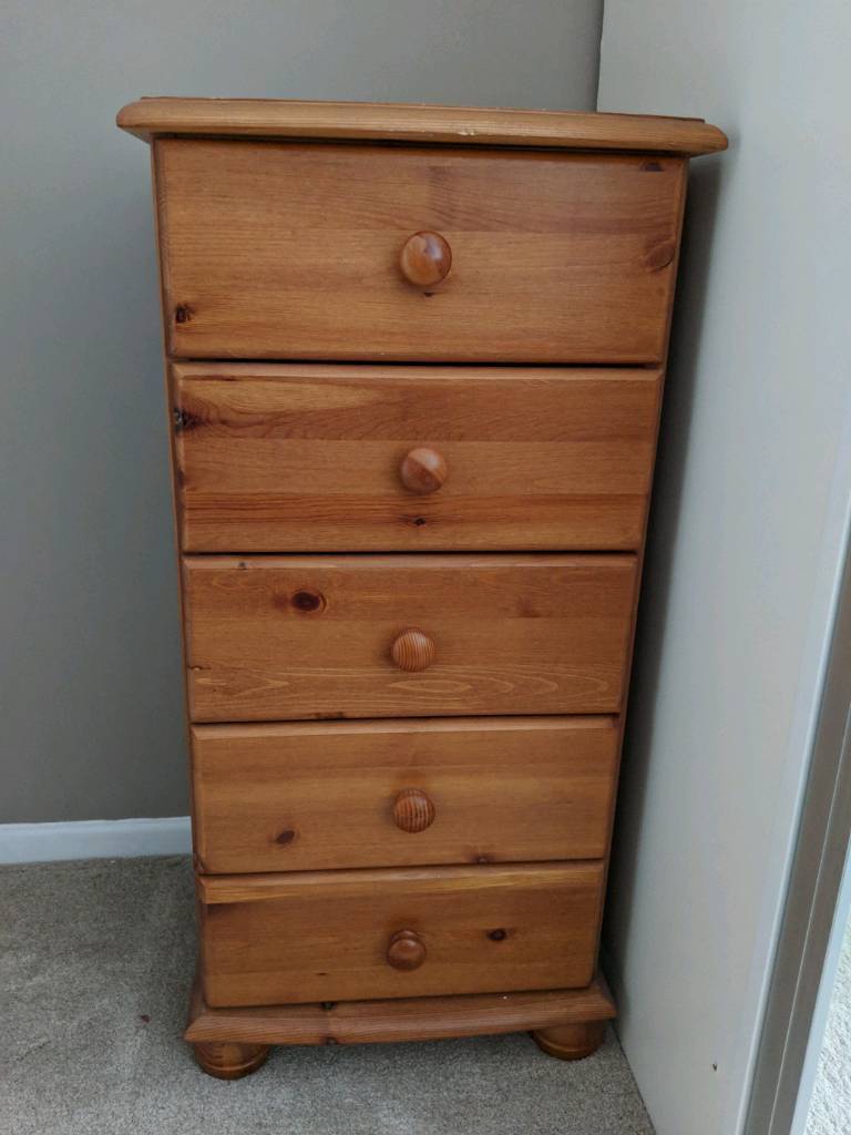 Wooden tallboy, chest of 5 drawers. W 44cm D 40cm H 91cm | in Norwich