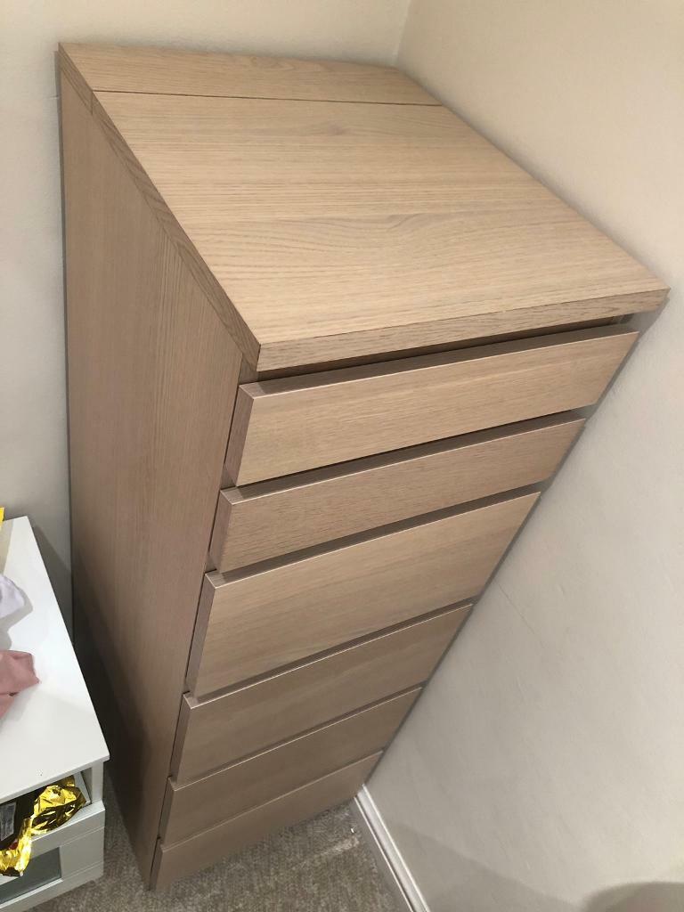 Ikea Malm Chest Of 6 Drawers White Mirror Glass In Hemel