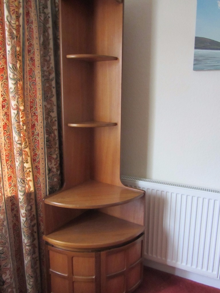 Retro 1970s/80s Nathan Teak Tall Corner Display Unit with Shelves and