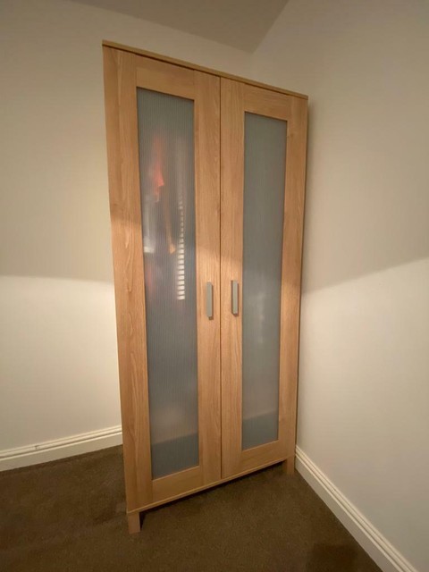 Ikea Wardrobe Pine With Frosted Plastic Glass Doors In Newport
