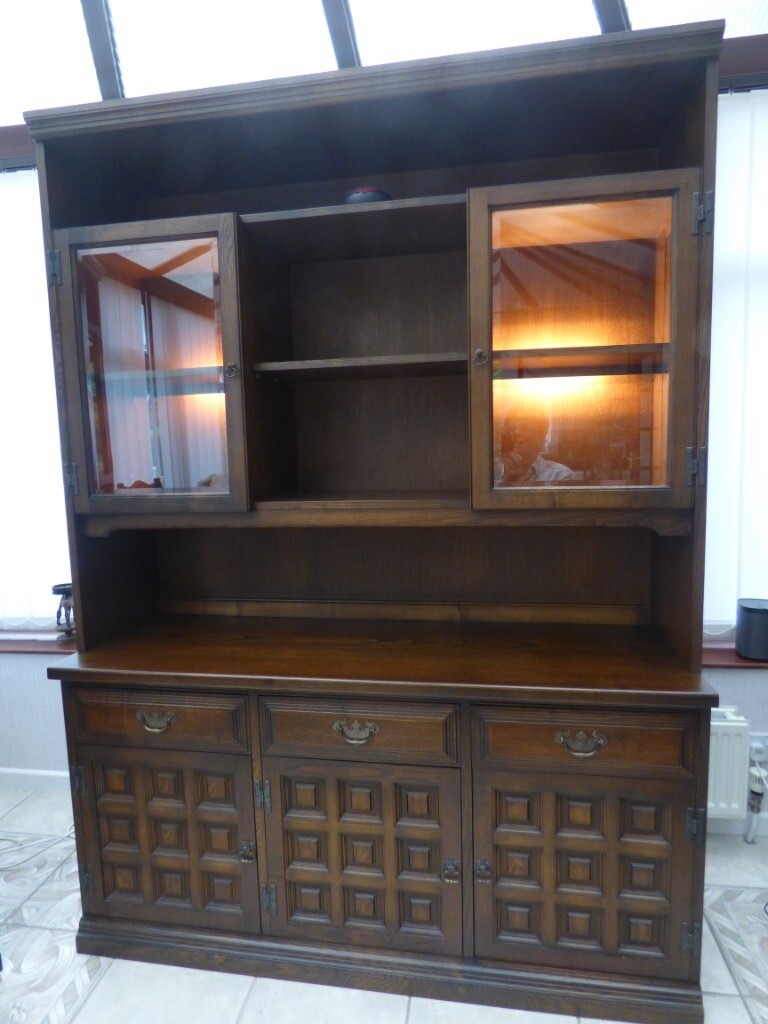 Toledo Spanish Style Oak Dressers With Display Cabinets In Bolton