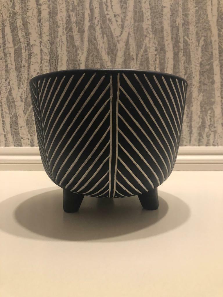 Navy & White Patterned Footed Planter / Plant Pot in Capel St Mary