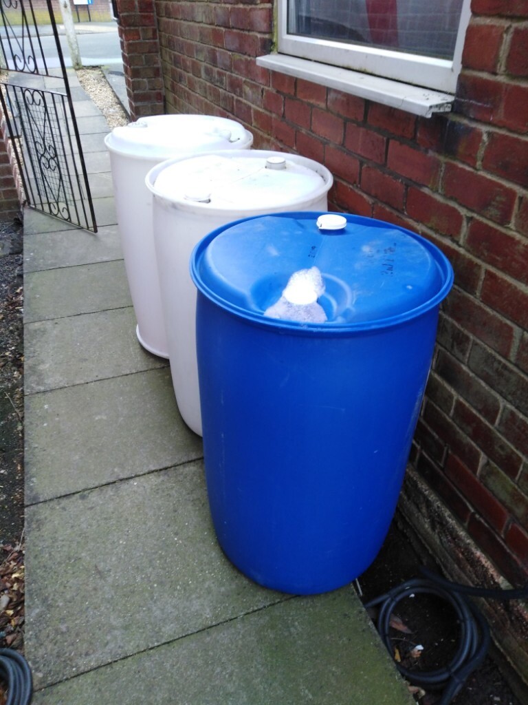 210 litre plastic blue and white colour barrels for sale. in