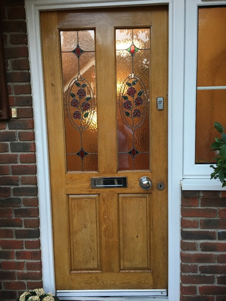 Oak Front Door with Stained Glass Window Panels | in Bursledon