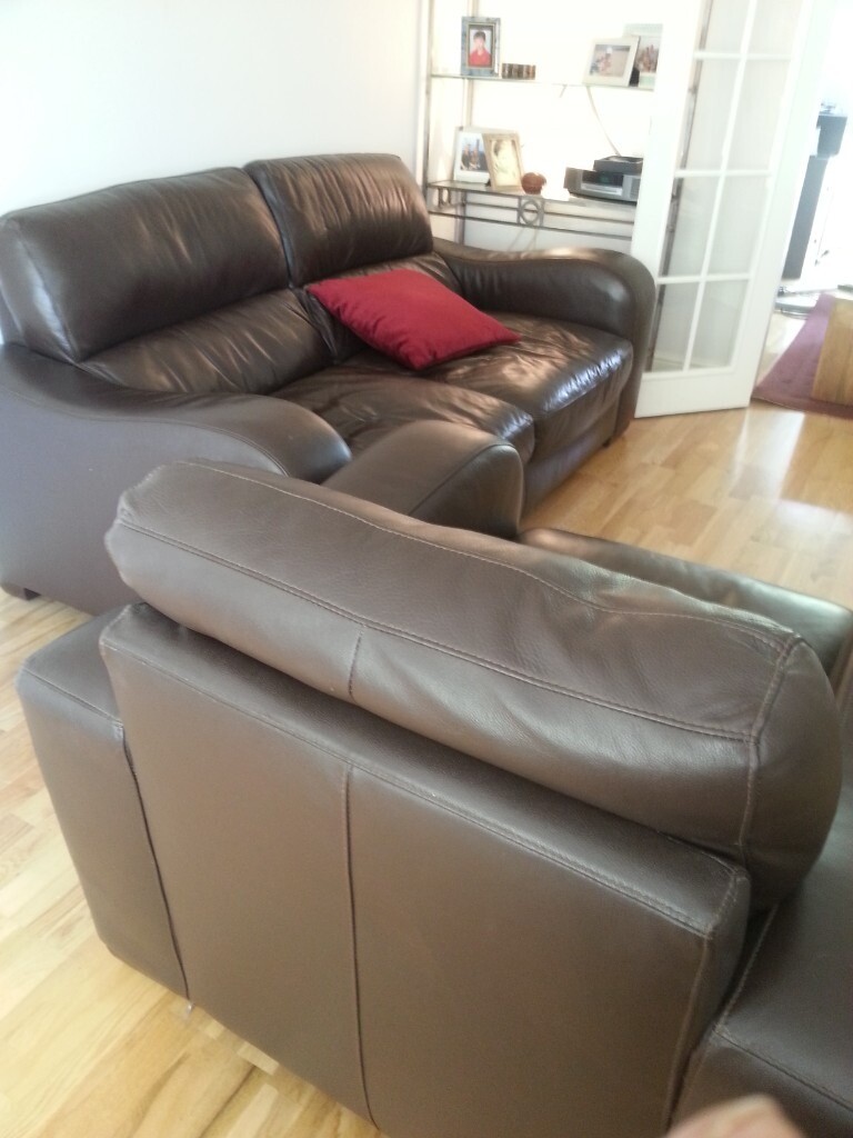 John Lewis leather sofa and matching chair | in Headington, Oxfordshire