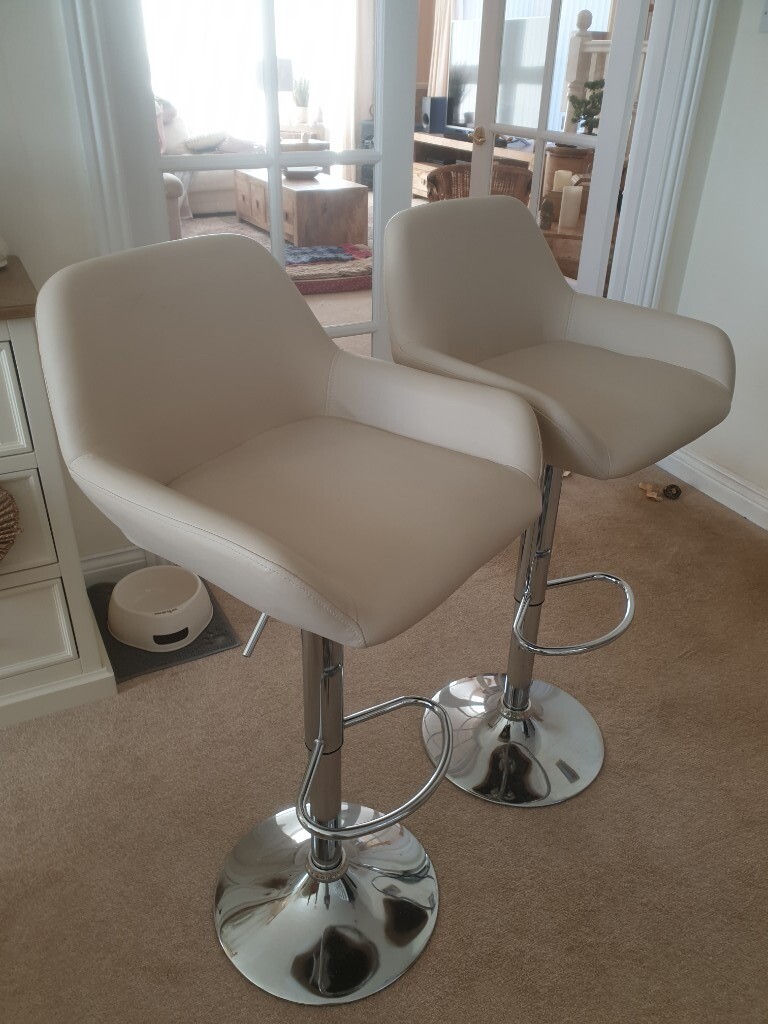 Two Cream Faux Leather Gas Lift Bar Stools in BerwickuponTweed