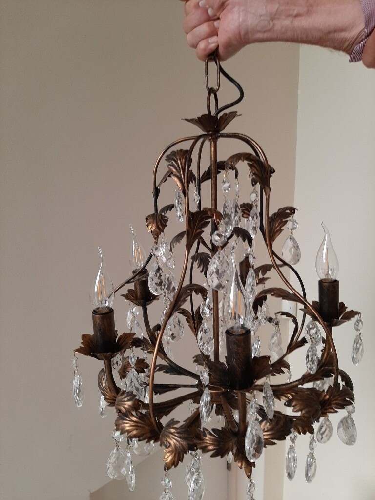 ORIGINAL LAURA ASHLEY CHANDELIER ANTIQUE BRONZE/GOLD 5 BRANCH WITH 80