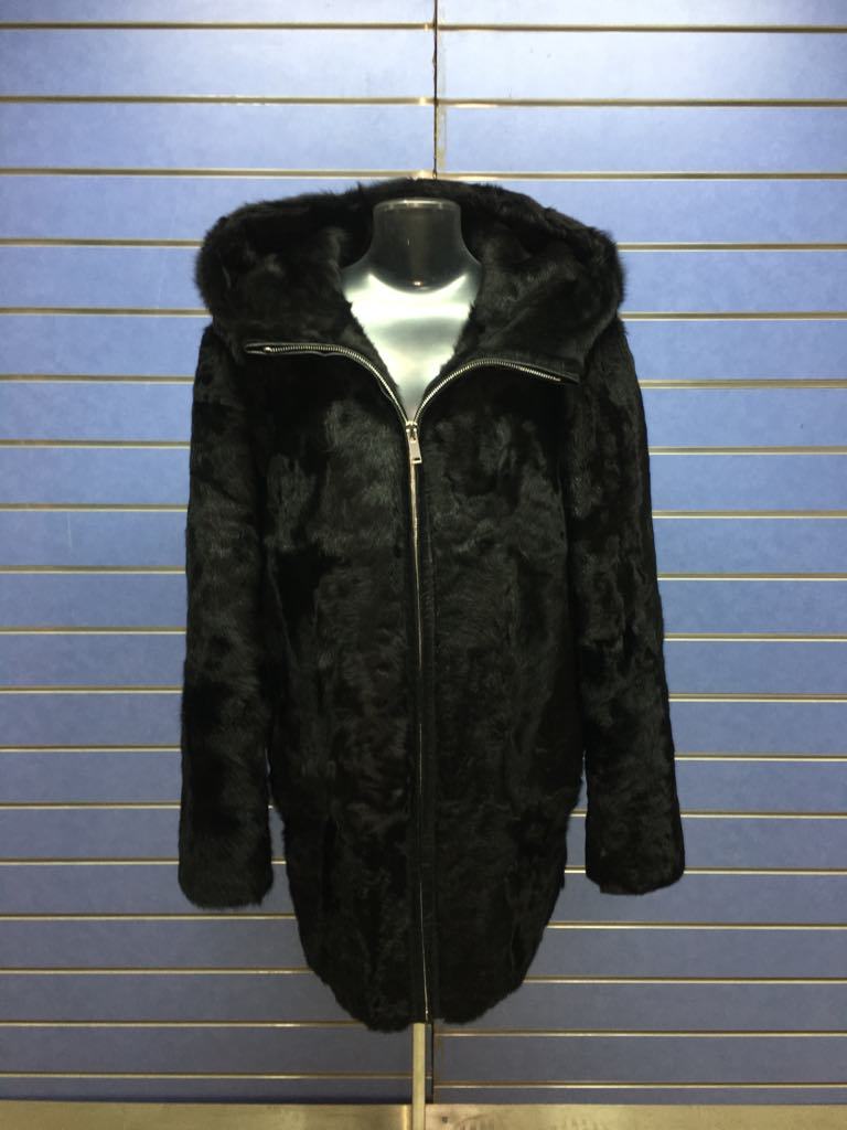 Pre-owned Fenzo Furs Luxury Full Skin Black Lamb Astrackhan Fur Men Coat Real Fur Jacket Black Hooded