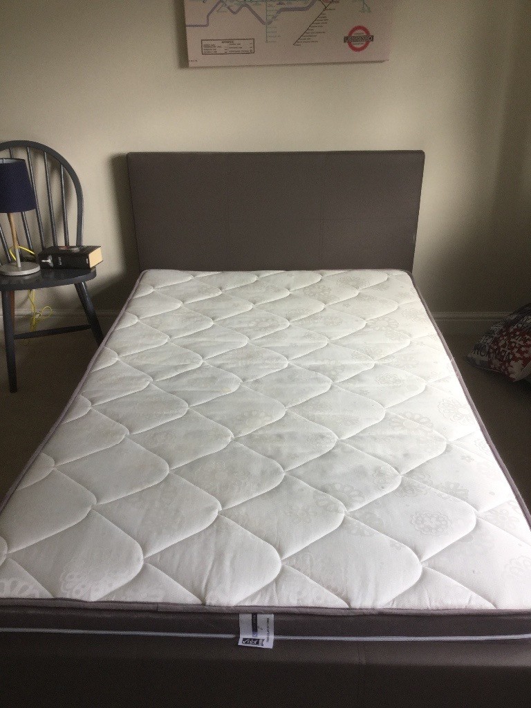 Grey faux leather contemporary bed frame with headboard 125cm w x190 l