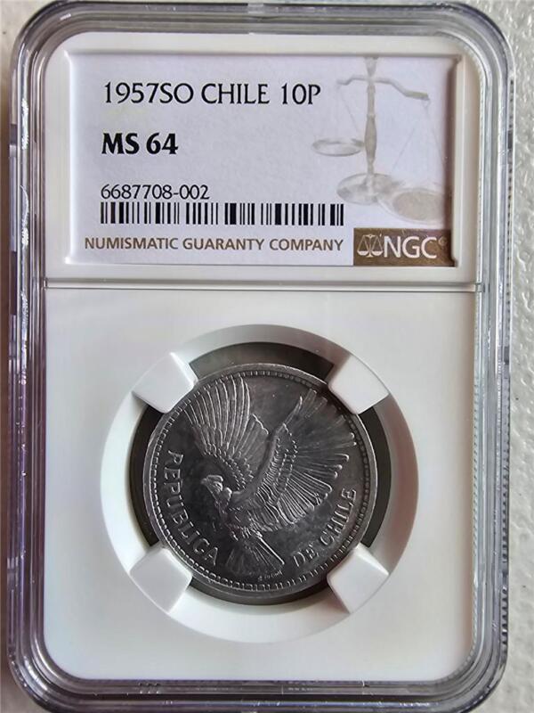 Chile 10 Pesos 1957 SO NGC MS 64