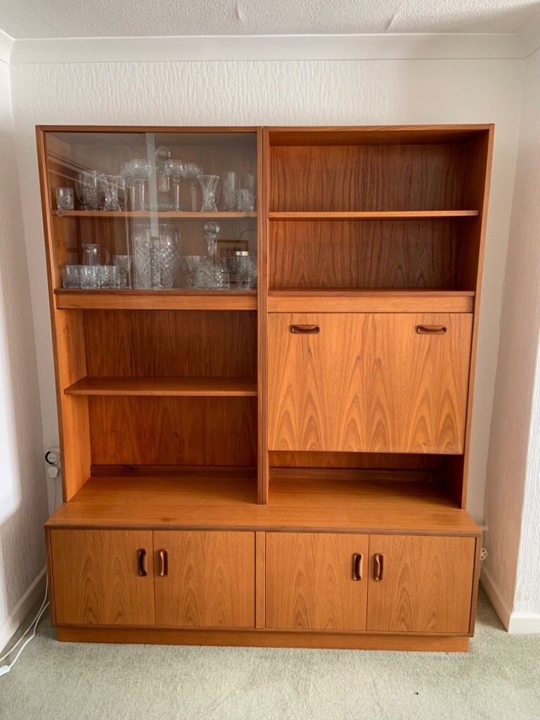 G Plan teak wall unit/bookcase and display incl drinks