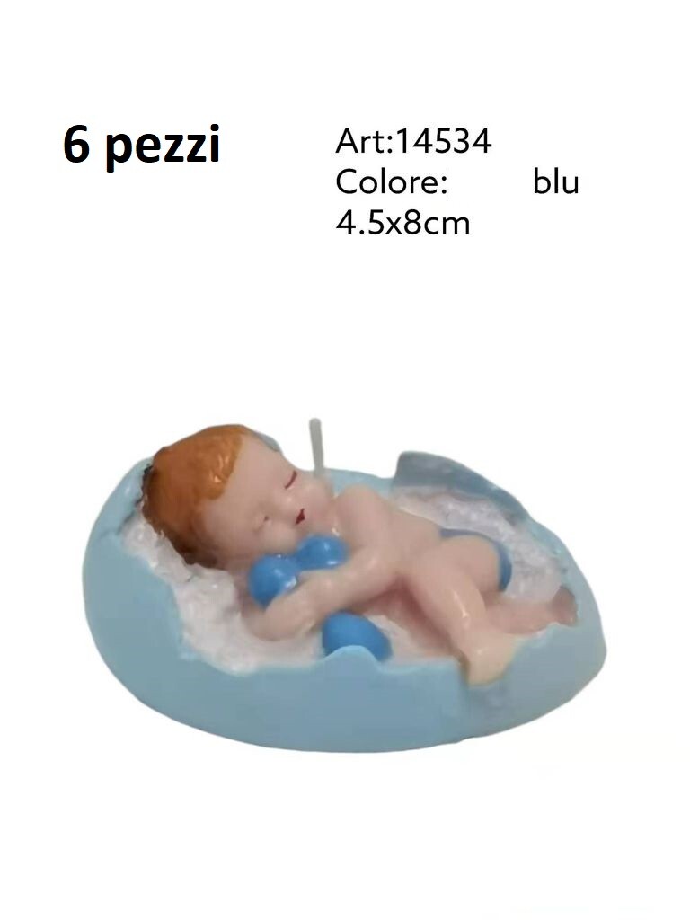 Set 6 Pezzi Candele Cera A Forma Di Neonato Blu Bomboniera Battesimo bal