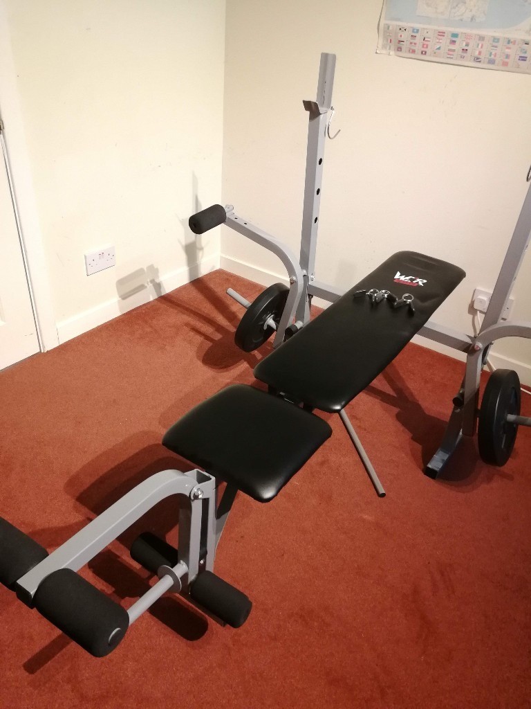 We R Sports Folding Weight S Bench With Bar Plus 4 Weights Arms