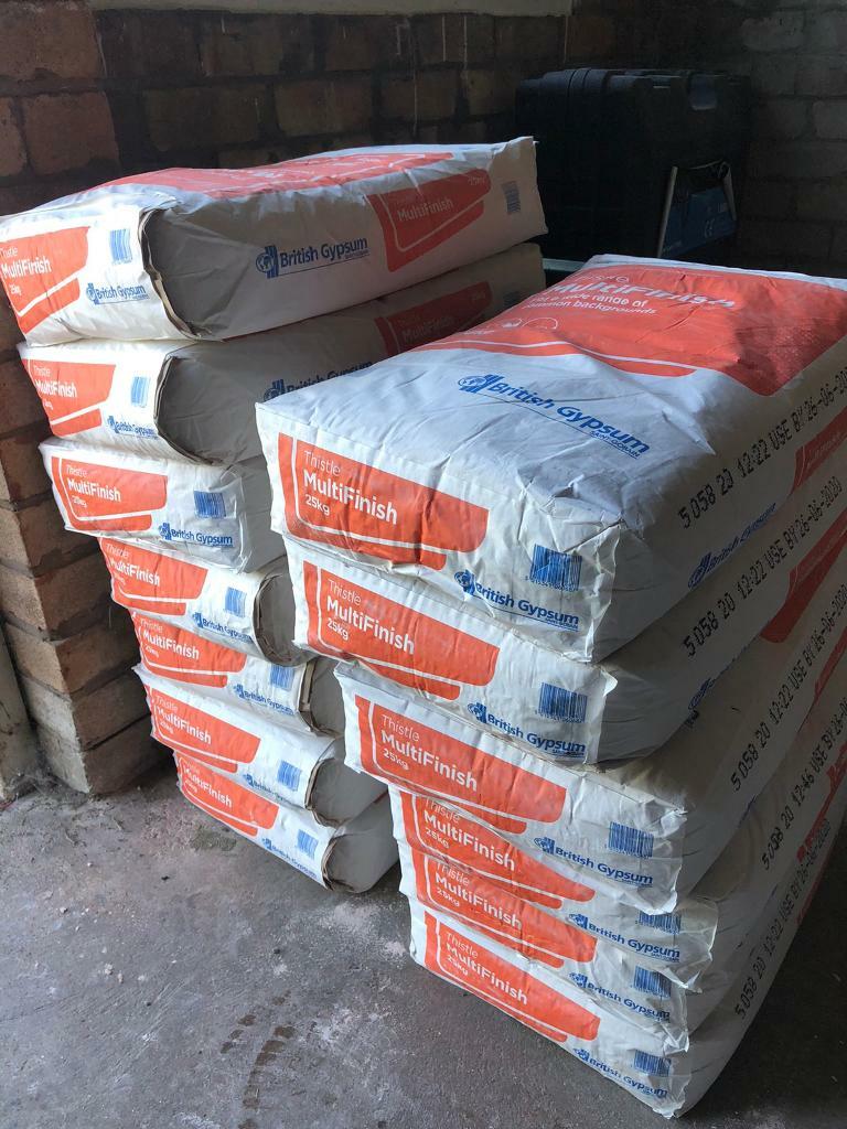 British Gypsum Thistle Multi Finish Plaster 10 bags of 25kg. End date