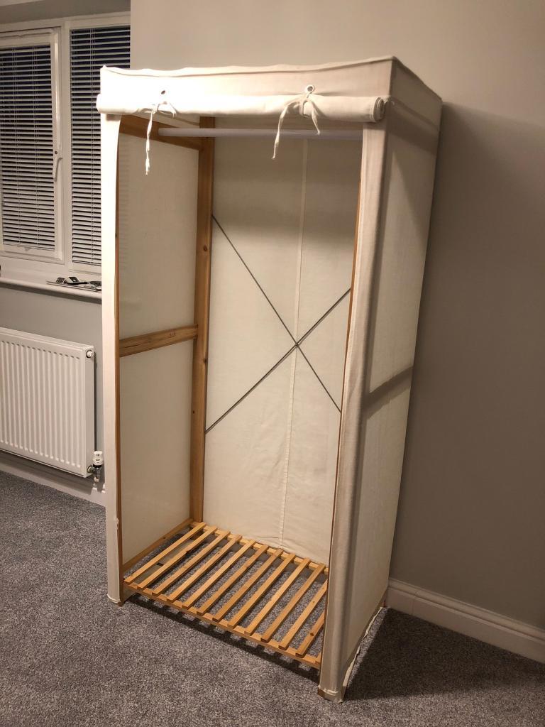 Polycotton And Wood Single Canvas Wardrobe Cream In Bridgend
