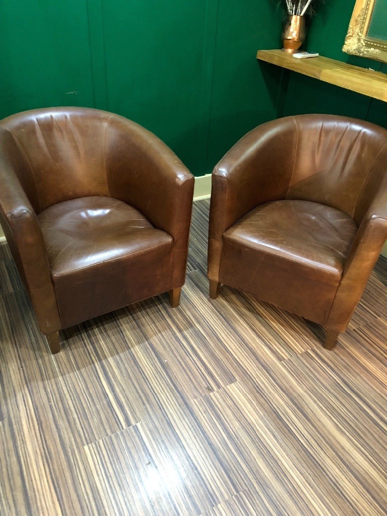 A pair of vintage leather tub chairs in Linton, Cambridgeshire Gumtree