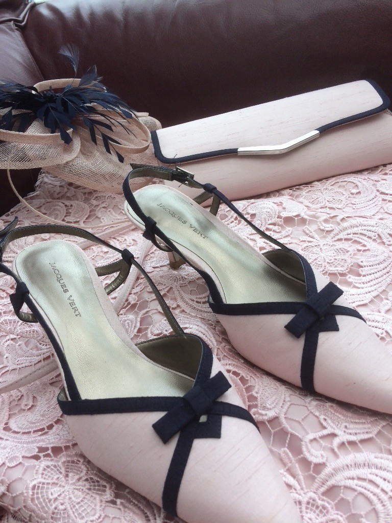Jacques Vert shoes size 4 bag & facinator Pink & Navy blue in