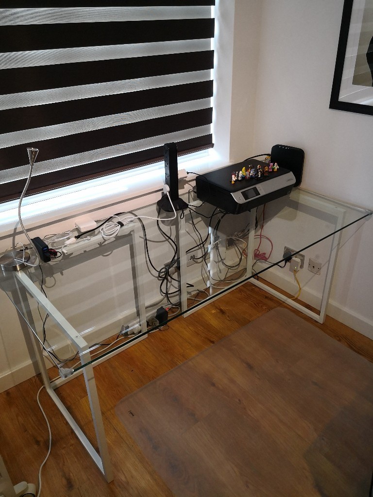 Habitat large toughened clear glass desk 160cm(w) X 80cm(d) with metal