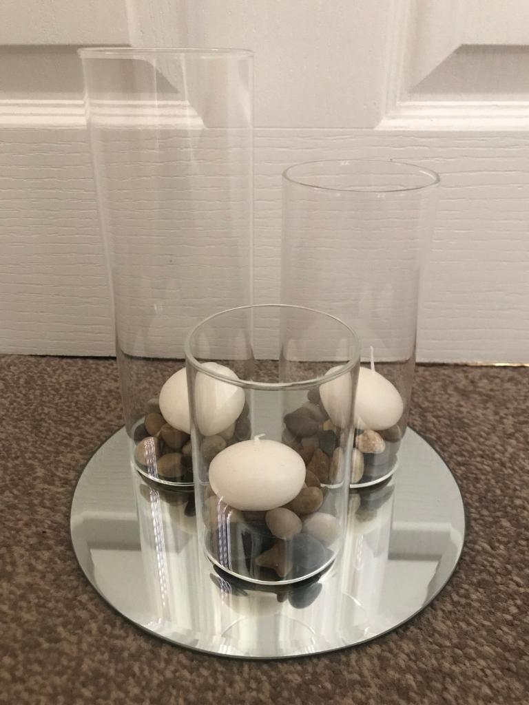 3 Vases With Mirror Tray Comes With Decorative Stones And Floating