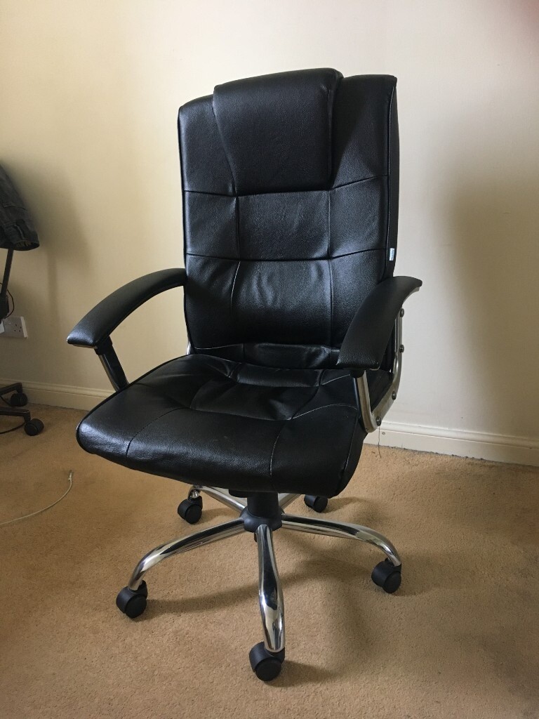 Executive Office Chair Height Adjustable Genuine leather Black