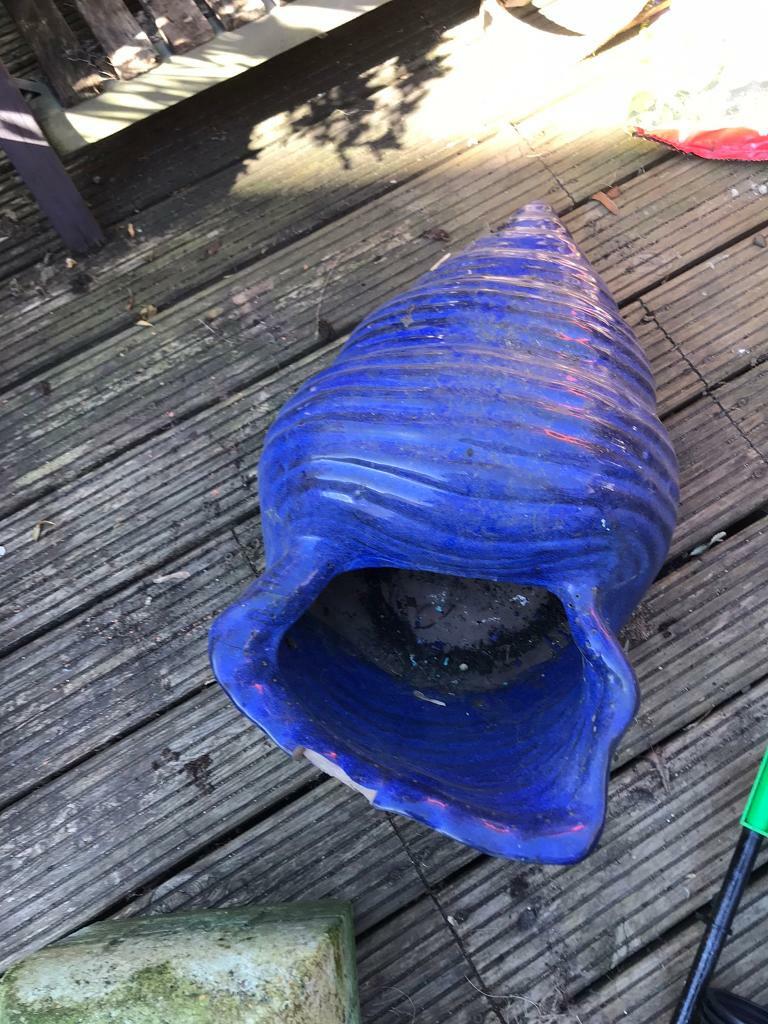 Blue ceramic shell pot in Epsom, Surrey Gumtree