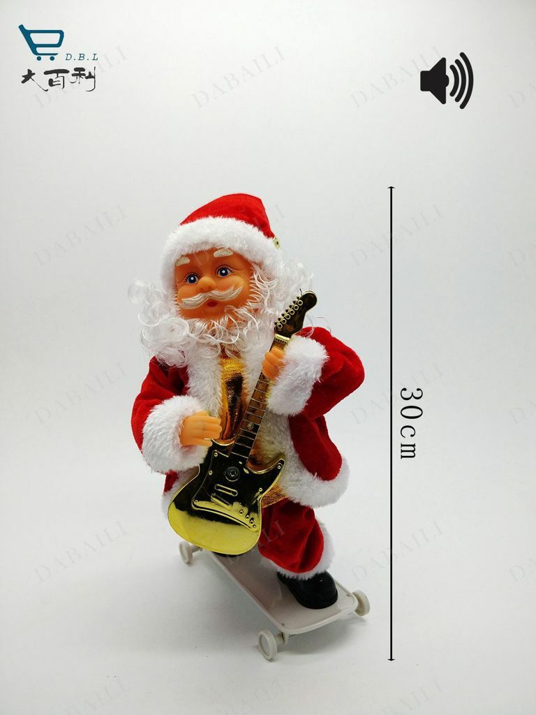 Babbo Natale Con Musica 30cm Chitarra Addobbo Decorazione Festa Natalizia bal